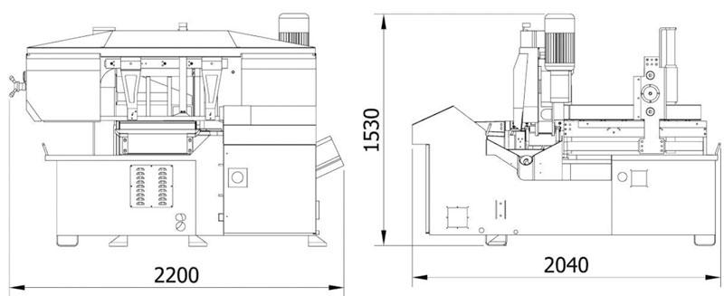 Pásová pila PMS 250/300 AN - rozmery